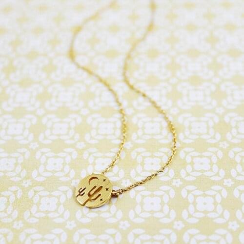 Coin Pendant Cut Out Catus And Moon Star Necklaces For Women Minimalism Jewelry Stainless Steel Long Chain Friendship Necklace