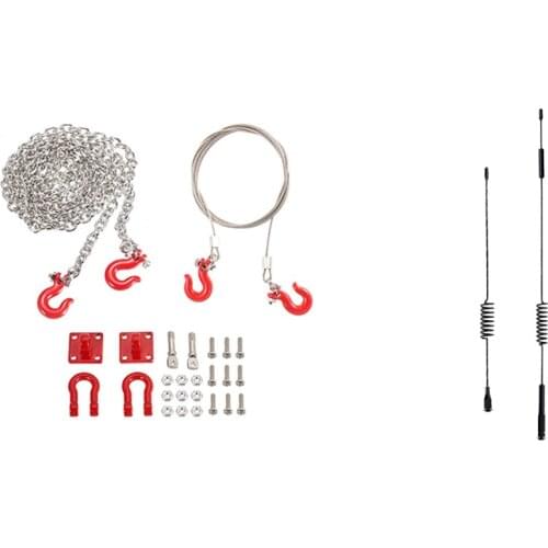 2 Set RC Car Part: 1 Set Metal Trailer Hook Tow Chain Shackle Bracket & 1 Set 11.4Inch and 6.3Inch Metal Antenna