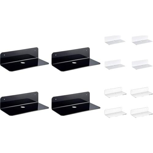 Acrylic Floating Wall Shelves Set of 4, Flexible Use of Wall Space, Adhesive Display Shelf for Smart Speaker