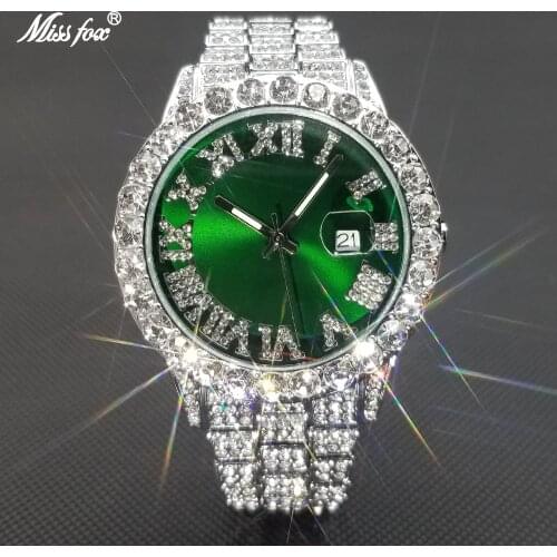 MISSFOX Hip Hop Watches For Men Or Women Big Dial Iced Out Watch Luxury Diamond Quartz Mens Waterproof Wristwatch Dropshipping