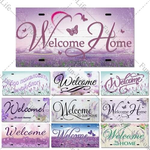 Welcome Home Poster Lavender Vintage Metal Tin Signs Hanging Plate Plaque for Bar Pub Garden Farm Home Wall Door Decor