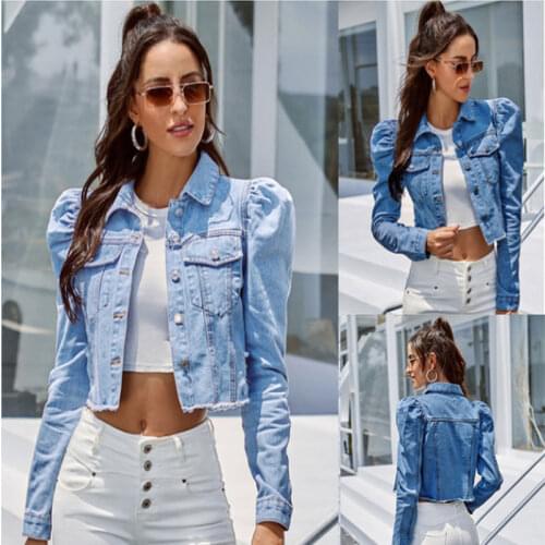 Tassel Lapel Denim Blue Jackets Puff Sleeve Long Sleeve Casual Fashion Temperament Commuter Spring Autumn Outerwear For Women