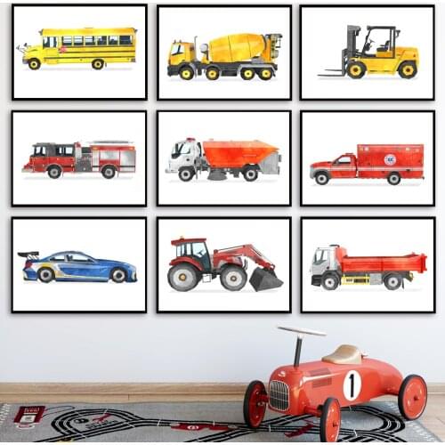 Cartoon Car Bus truck Nursery Wall Art Canvas Painting Nordic Posters And Prints Wall Pictures Baby Kids room Boy bedroom Decor
