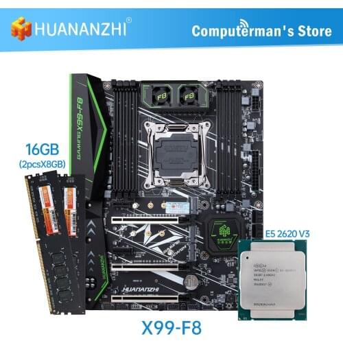 HUANANZHI X99 F8 X99 Motherboard combo kit set CPU Intel XEON E5 2620 V3 Memory 2*8G DDR4 NON-ECC 2400 memory M.2 NVME USB3 ATX