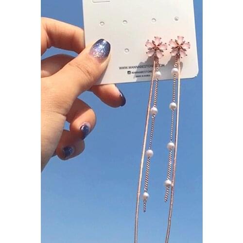 Cute Korean Style Long Tassel Drop Earrings for Women Female Girls Gift Pearl Crystal Jewelry Dangle Earing Bijoux Sparkly