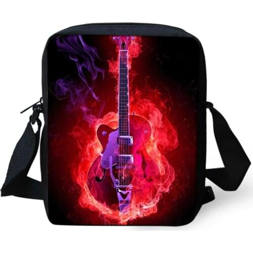 DJ Night Guitar with Fire Print Small Children Messenger Bag Personalized Student Mini Bookbag for Boys Girls Kids Tote