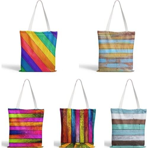 3D Print Colorful Stripes Shopper Tote Bag Canvas Reusable Women Shopping Bag Outdoor Leisure Beach Bag Bolsa De Tela