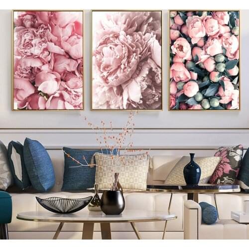 Fashion Pink Rose Flower Feather Nordic Art Print Canvas Painting Lovely Girls Bedroom Wall Pictures Modern Living Room Decor