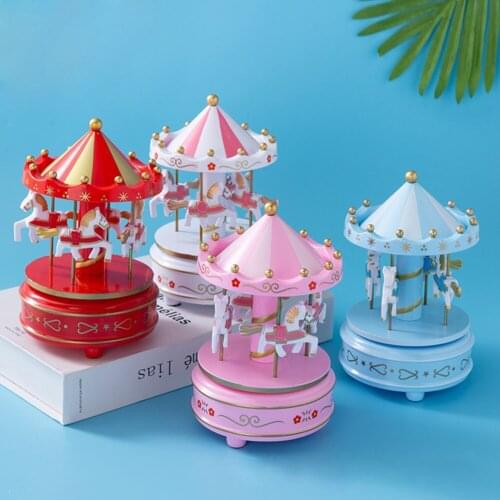 Fashion Home Cake Decoration Novelty Merry-Go-Round Music Box Model Handicrafts Kids Enlightenment Toy for Valentine Day Gift#38