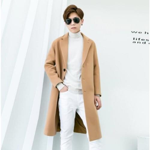 Business casual loose woolen coat men trench coat khaki long sleeves youth single breasted overcoat mens cashmere coat S - 9XL