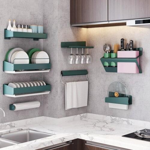 Stainless Steel Wall-mounted Kitchen Storage Rack Dish Drying Drainer Knife Holder Cutlery Spice Organizer Hooks Spice Shelf