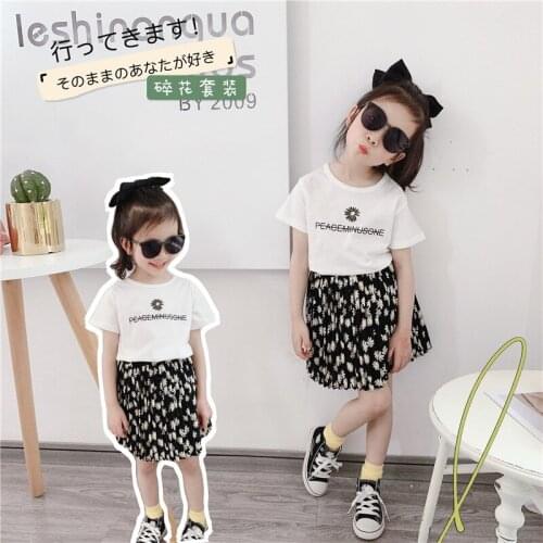 2021 New Summer Girls Clothing Letters T-shirts +Little Daisy Skirts 2pieces Baby Kids Girl outfits