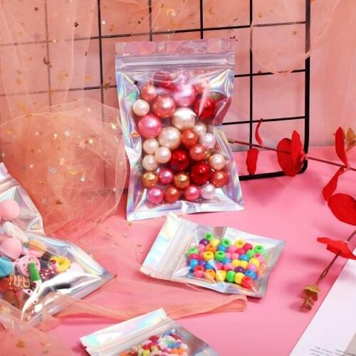 150 Pcs Mylar Zipper Closure Bags Aluminum Foil Food Storage Bags Holographic Rainbow Color Mylar Bags Resealable Pouch