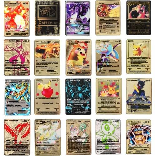 Pokemon 27 Styles New Mewtwo GX MEGA Gold Metal Card Super Game Collection Anime Cards Toys for Children Christmas Gift