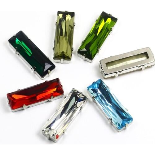 Rectangle High Quality Glass Crystal Sew on Claw Stones with Holes Silver Bottom Loose K9 Rhinestones Diy Clothing Accessorie