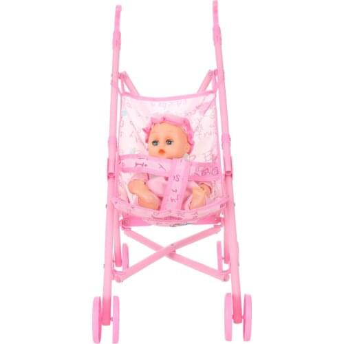 Pink Baby Infant Doll Stroller Carriage Foldable With 10 inch Doll Trolley Nursery Toy Girl Gifts Pretend Game