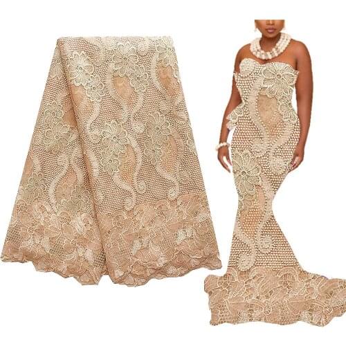 Wedding Nigerian Fabric 2020 Sale High Quality Lace Gold Embroidery Mesh Lace Fabric Stone 5 yards Cord Laces for Nigerian Party