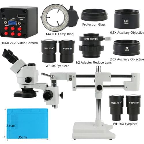 3.5X-90X Trinocular Stereo Zoom Microscope Double Arm Boom Stand For Jewelry Identification Mobile Phone Chip CPU Watch Repair