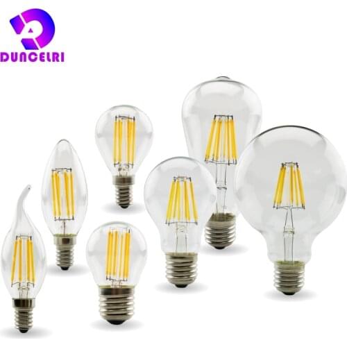 Retro Edison E27 E14 LED Filament Bulb Lamp 220V-240V Light Bulb C35 G45 A60 ST64 G80 G95 G125 Glass Bulb Vintage Candle Light