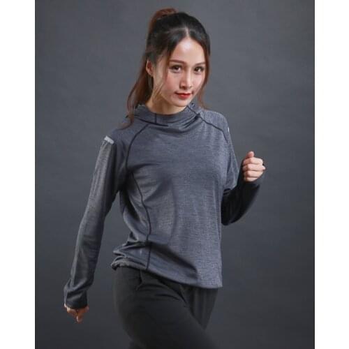 Autumn and Winter New Womens Long Sleeve T-shirt Sweater Thin Breathable Fitness Training Sports Long Sleeve Hooded Sweater