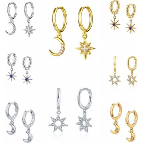 925 silver Huggies Moon Star Crescent Moon Earrings Minimalist Stackable Hoops Earrings Starburst Hoop Earrings for women A30