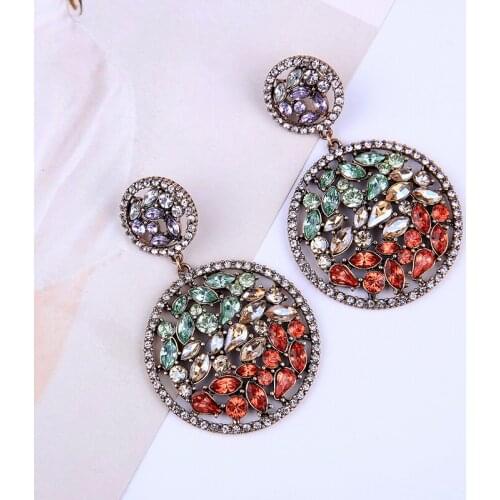 Fashion Jewelry Hollowed Alloy Water Drop Colorful Crystals Imitation Pearl Drop Earrings Wholesale Price Women Earrings