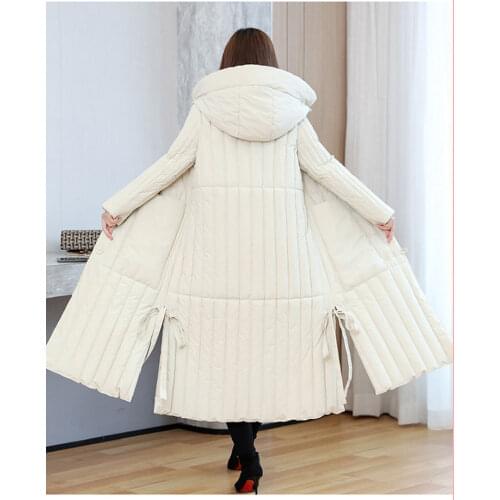 Winter 2021 Womens New Parkas Loose Large Size Literary Hooded Cotton Single-Breasted Long Down Padded Jacket