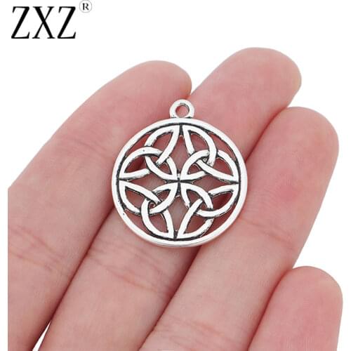 ZXZ 10pcs Tibetan Silver Celtics Knot Round Circle Charms Pendants 2 Sided for Jewelry Making Findings 25x25mm