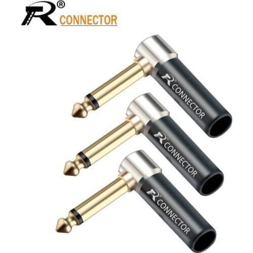 10pcs 1/4 PhoneJack Unbalance Connector Right Angle 6.35mm Jack Microphone plug Speaker Assembly 6.3 mono Gold plated Audio Plug