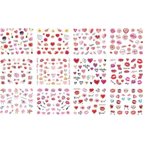 12packs/sheet Water Decals Nail Art Stickers Various heart /lip image on Nails of Dandelions Stickers Manicure for lovers Z021