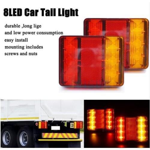 2Pcs 12V 8LEDs Waterproof Car Tail Light Warning Rear Lamp Taillights for Boat Trailer Truck Caravan