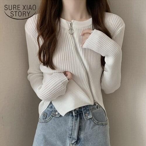 2021 Elegant Long Sleeve Bottoming Shirt Autumn Knit Cardigan Short Jacket Female Sweater Women Zipper Design Slim Sweater 16407