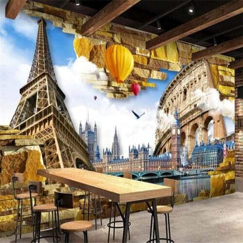 Diantu Customize Eiffel Tower Roman City 3D Mural Wall paper Custom Large Mural Green Wallpaper papel de parede para quarto
