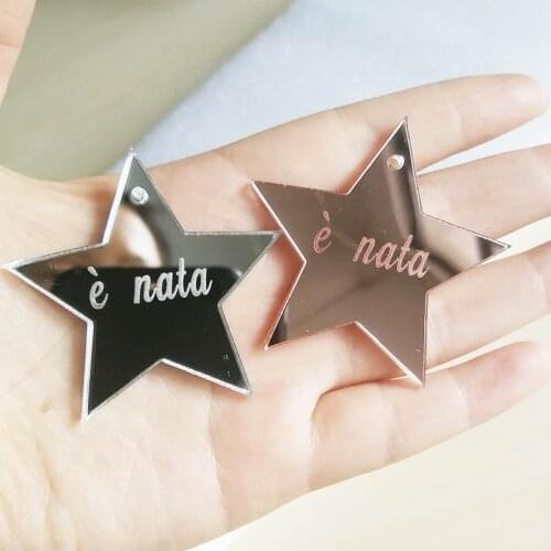 50pcs Personalized Wedding Engraved Gold Silver Mirror Star Tags Customize Christening Birthday Gift Labels Party Table Decor