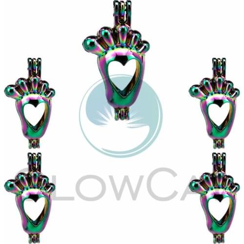 5X Rainbow Foot Pearl Cage Locket Pendants Aromatherapy Essential Oil Diffuser Locket For DIY Necklace Jewelry