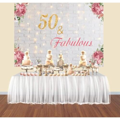 BEIPOTO Women 50th birthday Fabulous banner backdrop photography brick wall gold pink watercolor flower background party B380