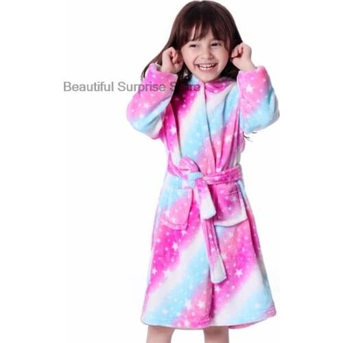 Children Rainbow Unicorn Bathrobes Children Sleepwear Homewear Baby Winter Bathrobe Robe Cute Unicorn Bath Robe Bathrobes