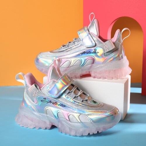 2021 New Girls Fashion Princess Sports Casual Shoes Children Colorful Reflective Jelly Bottom Korean Light Sneakers For Kids