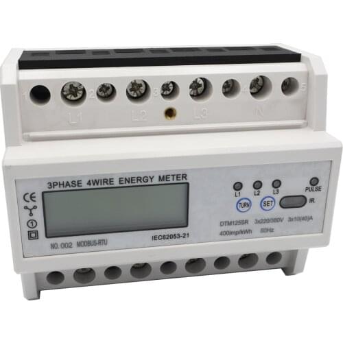 DTM125SR Power Meter Din Rail 3 Phase 4 Wire LCD Digital Display Power Consumption Energy Electric Meter kWh AC 220V 380V 50Hz