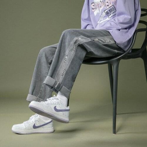 Washed Stitching Jeans For Men Printed Streetwear Hiphop Casual Loose Wide-leg Denim Pants High Street Straight Trousers Autumn