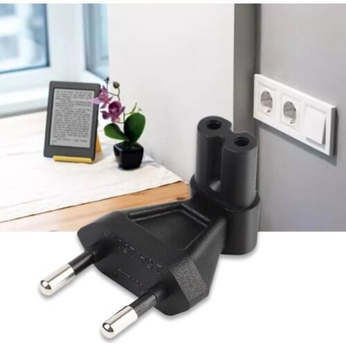 EU 2-Pin Power Cable Plug To IEC C7 Socket Plug Adapter Converter Right Angle 85DD