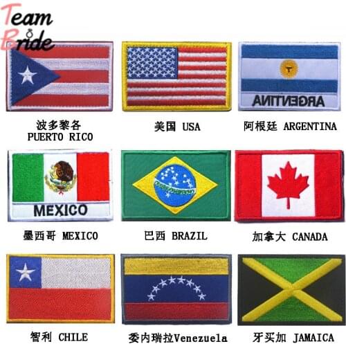 America Country Flags Mexico Puerto Rico Argentina United States Canada Brazil El Salvador Embroidered Patches Badges Wholesale