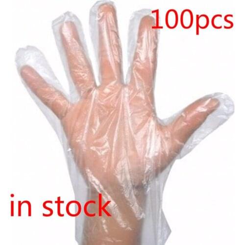 Hot 100Pcs Disposable Gloves One-off Plastic Glove Clear Disposable Food Gloves Industrial Restaurant Kitchen Cleaning Gloves