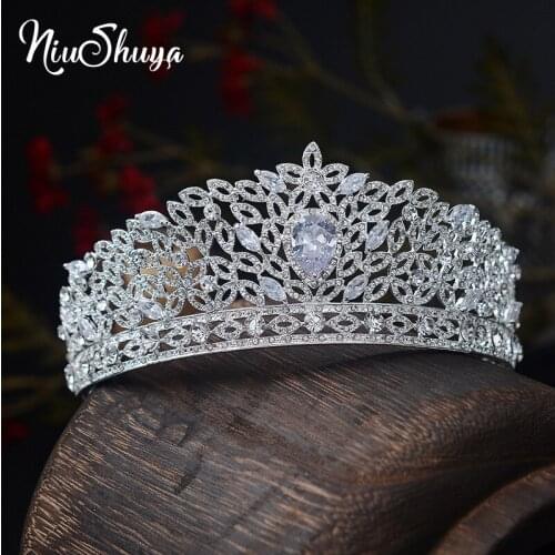 NiuShuya Fashion Girls Gothic Crown Headband With Cubic Zicons Hair Accessories Rhinestone Crowns Wedding Jewelry Tiara