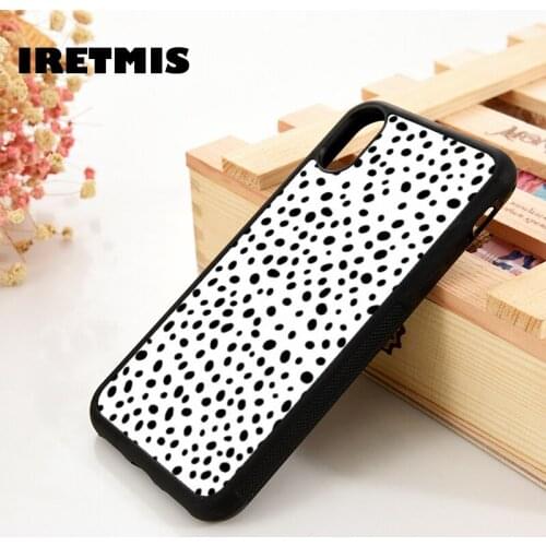 Iretmis 5 5S SE 6 6S TPU Silicone Rubber Phone Case Cover for iPhone 7 8 Plus X Xs 11 12 MINI Pro Max XR Dotty Black and White