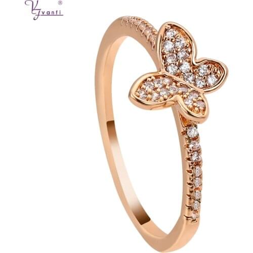 Kfvanfi Delicate Fashion Animal Rose Gold CZ Stone Finger Insect Butterfly Ring