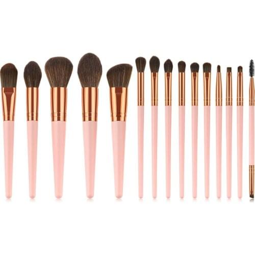 15pcs Wooden Handle Makeup brushes blusher liquid foundation loose powder eye shadow sponge cosmetics soft professional ey