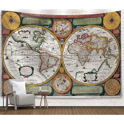 Colorful Europe Map Tapestry Vintage Exotic Summer Plant Nature Frame for Bedroom Photography Wall Decor