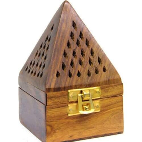 Wood Hand Embroidered Pyramid Taper Shape Incense Burners Wood Incense Yakacağı Room Fragrance Wood Censer Retro Wood Carving embroidered