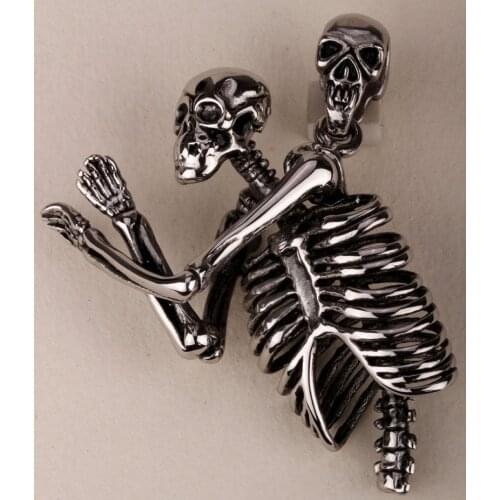 Men stainless steel necklace 316L skull skeleton pendant W chain biker heavy punk jewelry GN67 wholesale dropshipping